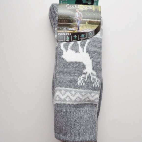 Cuddl Duds Mens ClimateSmart Plushfill Crew Socks 2 Pairs Grey & Pattern - Picture 3 of 6